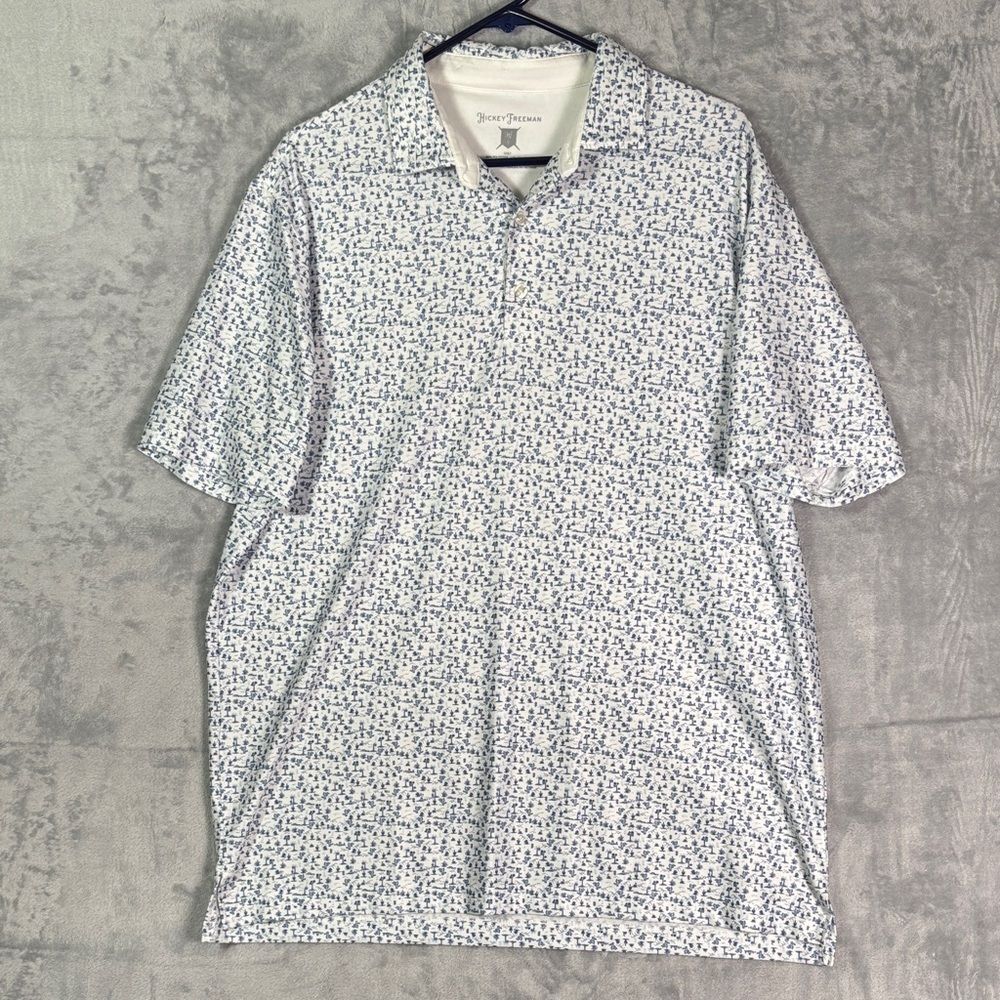Hickey Freeman Blue White Short Sleeve Cactus Golf Polo Size Large